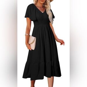 NWT V Neck Ruffle Sleeve High Waist Midi Dress
